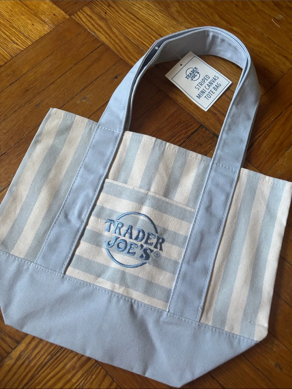 Trader Joe’s Light Blue & Cream Striped Mini Canvas Tote